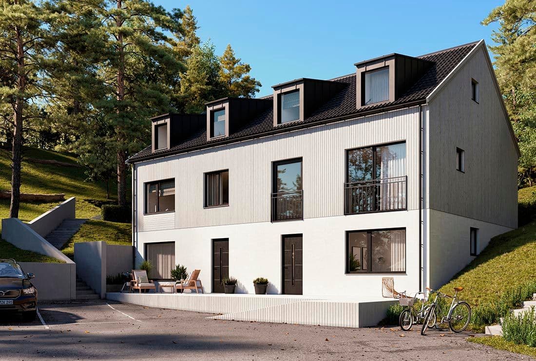 Högmorahöjden husen — av skog, vid skog